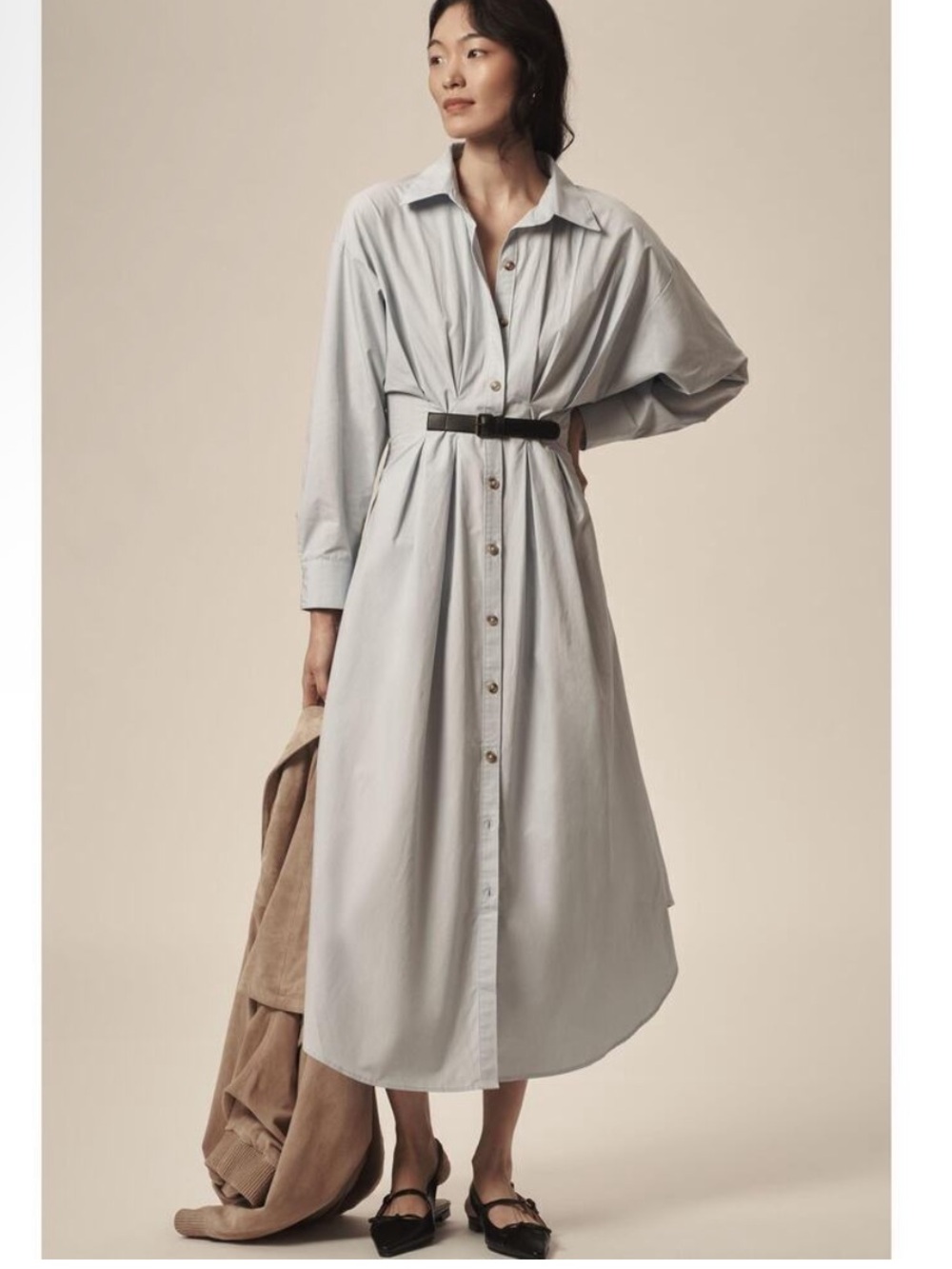 By Anthropologie Pleated Buckle Midi Shirt Dress 4
